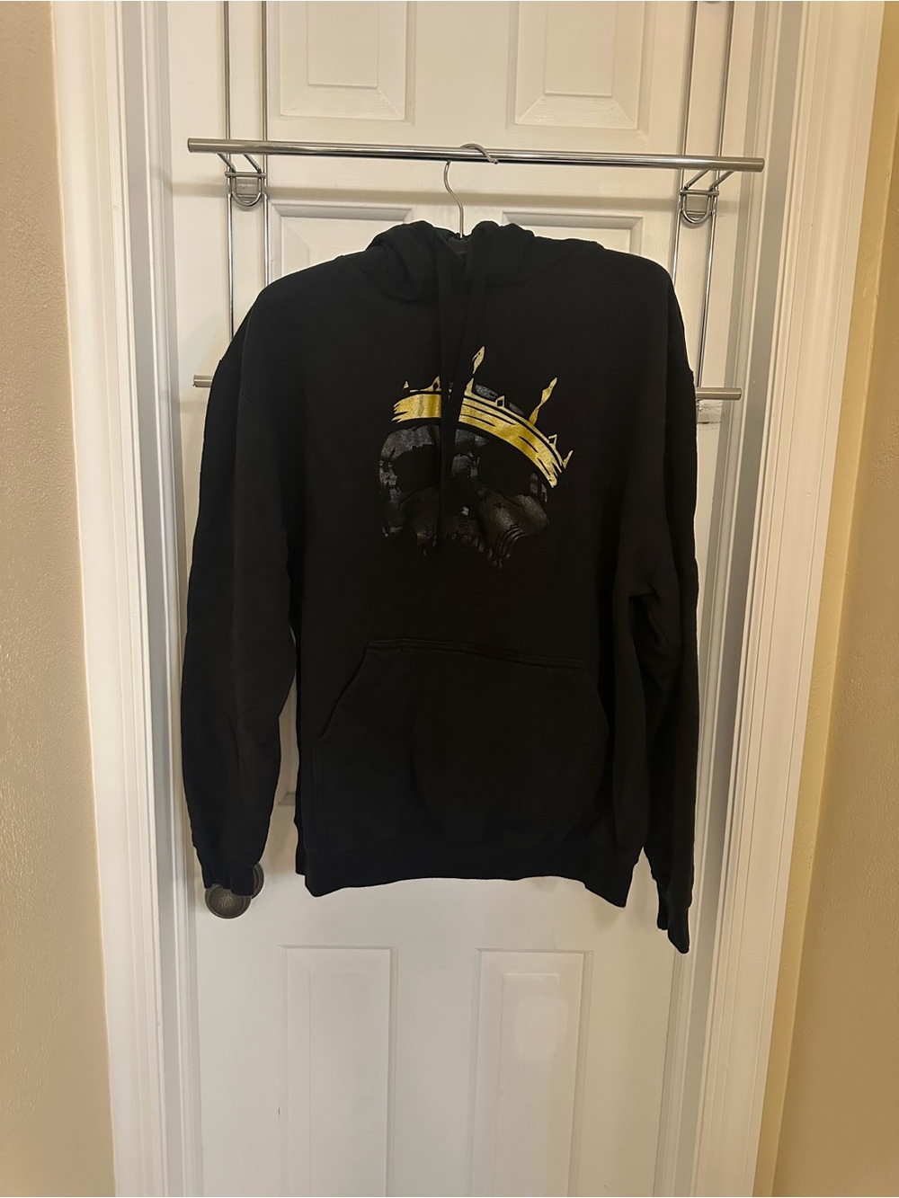 Ladies Black Pullover Hoodie with Gold Crown Graphic
